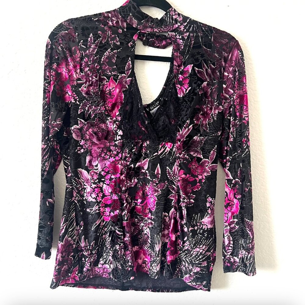 Sz L Dark Romantic Velvet Burnout‎ Top Babydoll Y2K Fairy Grunge Whimisigoth